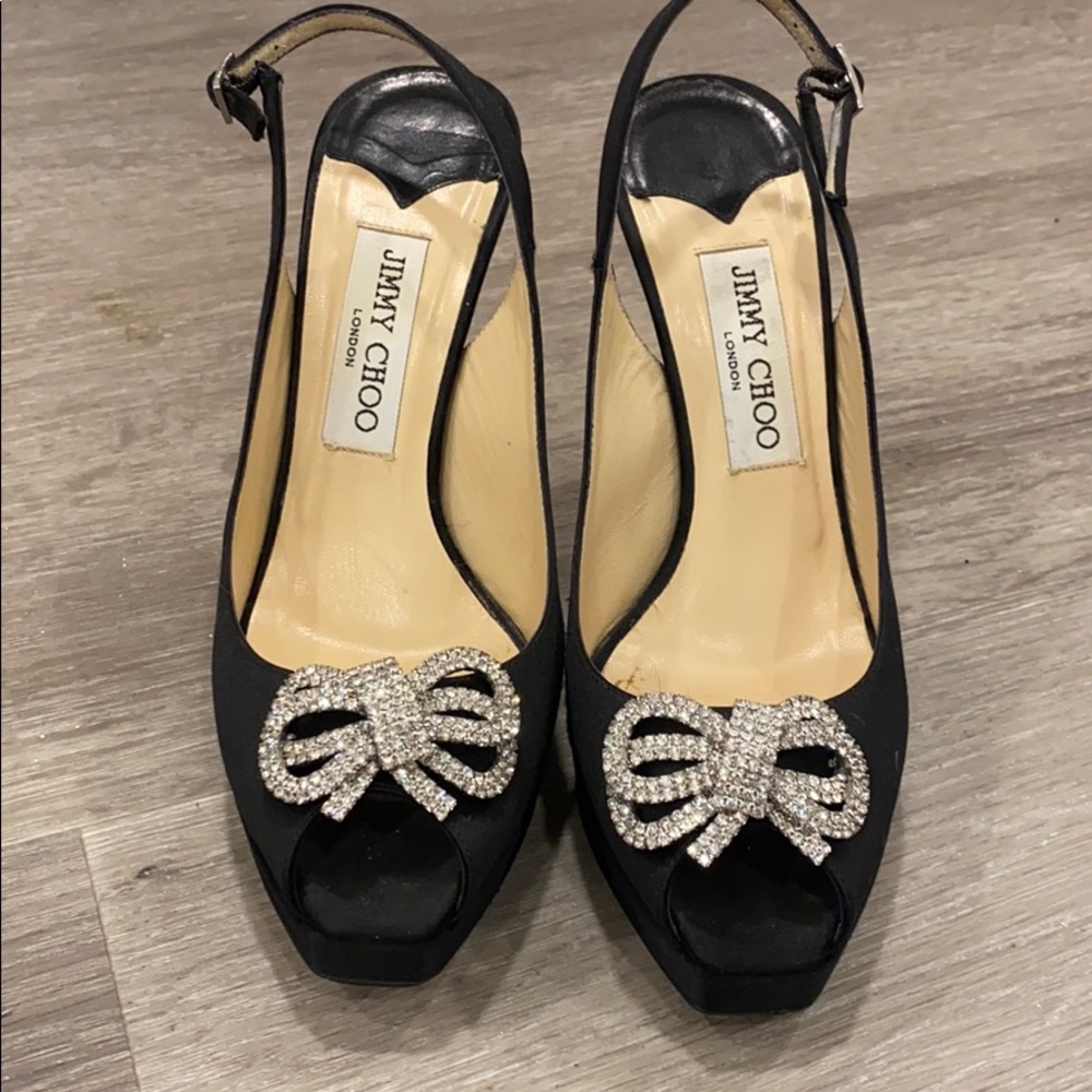 Jimmy Choo Black Satin heel with Bow